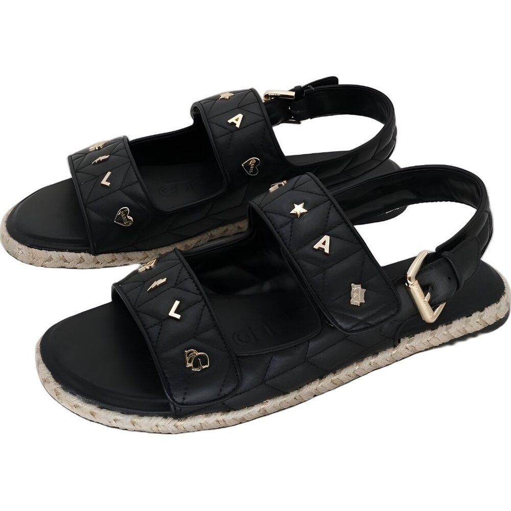 Black Quilted Logo Stud Espadrille Sandals - Unknown Brand - Picture 2 of 6